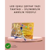 Azrlya LED Işıklı Şeffaf Yazı Tahtası – Neon Etkili Akrilik Pano, Silinebilir, 7 Renkli Kalemli, 30X20 cm - Lisinya