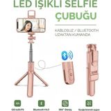 Azrlya LED Işıklı Selfie Çubuğu Bluetooth Kumandalı Kablosuz Tripot Selfie Monopod Selfie Stick (Pembe) ( Lisinya )
