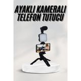 Azrlya Telefon Tutucu LED Işıklı Kumandalı Mikrofon Telefon Vlog Video Kayıt