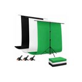 AZT 150X200CM T Stand Bar + 1.5X2MT Siyah Beyaz ve Yeşil Fon Perde Background Backdrop Çekim T-Shape