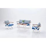 Azur Bahçe Takımı MateryalAlüminyumRenkMaviMasa Ölçüsü80 x 140Takım TipiBalkon & Bistro SetSandalye ve Bank Sayısı3StilModernTema / StilModern - 4Lü