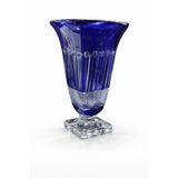Azura Kristal Vazo, Lacivert, Şık Kesme Cam Tasarım, Kare Tabanlı, Yükseklik 33 cm, Çap 20 cm