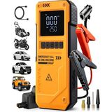 Azurtech 10000MAH Dijital Ekranlı Araba Akü Takviye'li Kompresör Araç Lastik Şişirme Hava Pompası - 150PSI 1000A - sarı