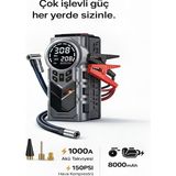 Azurtech 12.000MAH 150PSI Akü Takviyeli Hava Kompresörü Lastik Şişirme Pompası LED Işıklı Oto Motosiklet Bisiklet Şarjlı Hava Basma Cihazı - çok renkli