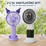 Azurtech 2’ Adet USB Şarjlı Mini El Vantilatörü Seti – Taşınabilir Masaüstü ve El Tipi Sessiz Fan - Çok Renkli
