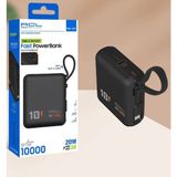 Azurtech 20W 3A 10.000MAH Hızlı Şarjlı Dahili Kablolu Usb-C Giriş Powerbank - Siyah