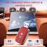 Azurtech 2'si 1 Kablosuz Araç Carplay/android Otomatik Adaptör Araba Oynatma Adaptörü Kablosuz Araba Oynatma Adaptörü - kırmızı