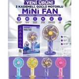 Azurtech 3 Kademeli Mini El Fanı 300 Mah Şarjlı – Güçlü Motorlu, Taşınabilir, Sessiz USB Vantilatör (AUFN05) - Mor