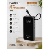 Azurtech 45W Pd Powerbank 10000MAH Dahili Usb-C Kablolu Dijital Göstergeli Hızlı Şarj Taşınabilir Şarj Cihazı Siyah
