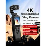 Azurtech 4K Akıllı Yüz Takipli Vlog Kamera | Wifi Bağlantılı Mini Gimbal Kamera | Dokunmatik Ekranlı Stabilizatörlü Video Kamera - Siyah