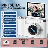Azurtech 4K Dijital Fotoğraf Makinesi 48MP Vlog Kamera 8x Dijital Zoomlu Döner Ekranlı - Beyaz