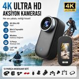 Azurtech 4K Ultra Hd Mini Aksiyon Kamerası – 1.47” Hd Ekranlı Taşınabilir Wireless Vlog Kamera, 180° Döner Lens, Kablosuz Bağlantı, Fotoğraf - Siyah