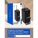 Azurtech Acl 80.000MAH 22.5W Hızlı Şarj, LCD Gösterge, Dahili Lightning, Type-C ve Micro Kablolu 7 Portlu USB Hub Powerbank - Çok Renkli