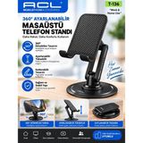 Azurtech Acl T-136 360° Ayarlanabilir Katlanabilir Masaüstü Telefon Standı Telefon Tutucu - 01-Siyah