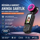 Azurtech Akıllı El Gimbali Kamera | Dahili Soğutma Fanlı, 180° Dönebilen Lens, Yüz Takibi, Ekranlı Vlog Kamerası - Siyah