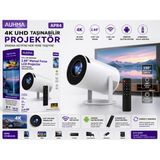 Azurtech Apr4 Android Taşınabilir Projeksiyon Cihazı – 4K UHD Destekli, 2.69” Lcd, Wifi 2.4g/5g, Kumandalı Mini Projektör - Beyaz