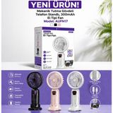 Azurtech AUFN17 Şarjlı El Tipi Fan 300MAH Telefon Standlı Taşınabilir Mini Vantilatör Sessiz Güçlü Fan - Beyaz