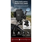 Azurtech Blıc BST43 Motosiklet Telefon Tutucu 4.7-7.2 Inç Ayna Bağlantılı Gelişmiş Kilit Sistemli 360° - Siyah