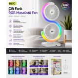 Azurtech Blic Bwfn 30RGB Işıklı Şarjlı Masaüstü Fan 1800MAH Çift Başlıklı Mini Vantilatör (Sessiz, 3 Kademe, Usb) - Beyaz