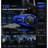 Azurtech Bluetooth 5.3 Motosiklet Kask Intercom Kulaklık – IP65 Su Geçirmez & Fm Radyo Destekli - Mavi