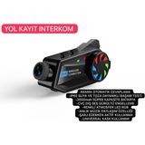 Azurtech BT68 Kameralı Intercom Motosiklet Bluetooth Kask Kulaklık Ses Kontrolü 1080P Video Kayıt Interkom - Siyah
