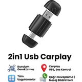 Azurtech Carplay Dönüştürücü 2in1 USB Mini Kablosuz Carplay Ios Android Uyumlu USB ve Type-C - siyah