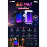 Azurtech Eıma E5 Mini Rgb Bluetooth Hoparlör 5W Güçlü Ses Taşınabilir Speaker - Siyah