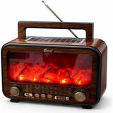 Azurtech FP-2393-S Retro Bluetooth Nostaljik Radyo – Solar Şarjlı Şömine Işıklı Hoparlör, USB Tf - Kahverengi