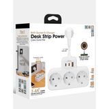 Azurtech Fulltech Çoklu Kablolu Priz Yüksek Gerilim Korumalı 3 Lü Priz 1x USB 2x Type-C Çıkışlı Grup Priz Çoğaltıcı Siyah - Beyaz