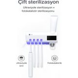 Azurtech Fv- Sensörlü Uv Sterilizatör Şarjlı Diş Fırçalık – Duvar Tipi Diş Fırçası Tutucu Banyo Düzenleyici - Beyaz