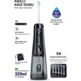 Azurtech Ipx7 Ağız Duşu 320ML 5 Başlık 4 Mod 20-140 Psı Şarjlı Diş Temizleme Oral Irrigator Beyaz - Siyah