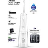Azurtech Ipx7 Ağız Duşu 320ML 5 Başlık 4 Mod 20-140 Psı Şarjlı Diş Temizleme Oral Irrigator Beyaz