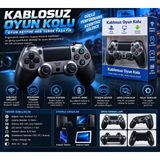 Azurtech Kablosuz Oyun Kolu Ps4 Pc Android Bluetooth 4.2 Titreşimli Şarj Edilebilir Gamepad - Siyah - Gri