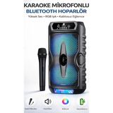 Azurtech Karaoke Mikrofonlu Bluetooth Hoparlör Rgb LED Güçlü Ses Performansı Bass Speaker - Siyah