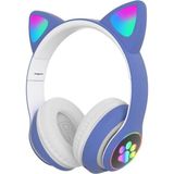 Azurtech Kedi Kulak Sevimli Kablosuz Bluetooth 5.0 LED Işıklı Kedili Şık Kulaküstü Kulaklık - Mavi