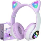 Azurtech Kedi Kulak Sevimli Kablosuz Bluetooth 5.0 LED Işıklı Kedili Şık Kulaküstü Kulaklık - Mor