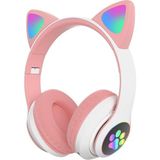 Azurtech Kedi Kulak Sevimli Kablosuz Bluetooth 5.0 LED Işıklı Kedili Şık Kulaküstü Kulaklık - Pembe