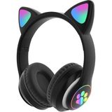 Azurtech Kedi Kulak Sevimli Kablosuz Bluetooth 5.0 LED Işıklı Kedili Şık Kulaküstü Kulaklık - Siyah