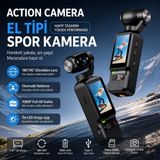 Azurtech LK-032 El Tipi Mini Gimbal Spor Kamera 1080P Hd Vlog Kamerası Döner Lensli Action Camera - Siyah