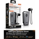 Azurtech Lkb-38 Bluetooth Kulaklık V5.4, Geri Çekilebilir Makaralı, 1440 Saat Bekleme, Hd Ses, Gürültü Engelleme - Gri