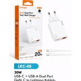 Azurtech Lkc-48 20W Hızlı Şarj Aleti Usb-C + Usb-A Çift Port C To Lightning Kablolu - Beyaz