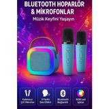 Azurtech Mikrofonlu Karaoke Bluetooth Hoparlör Rgb LED Işıklı 5 Efektli Ses Bombası - Mavi