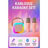 Azurtech Mikrofonlu Karaoke Bluetooth Hoparlör Rgb LED Işıklı 5 Efektli Ses Bombası - Pembe