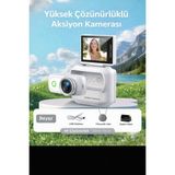 Azurtech Mini 4K Aksiyon Kamera | Manyetik Klipsli, Wifi Destekli, Döner Ekranlı Spor Kamerası (G18) - Beyaz