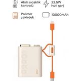 Azurtech Mini Powerbank 22.5W Pd Hızlı Şarj Type-C & Lightning Kablolu LED Göstergeli Taşınabilir Şarj Cihazı - Krem