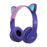 Azurtech P47M Işıklı Bluetooth Kulaklık 5.0 Kablosuz Katlanabilir Kedili Kulaklık Parti Işıklı Kulaklık - Mor