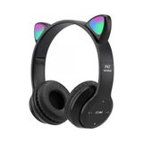 Azurtech P47M Işıklı Bluetooth Kulaklık 5.0 Kablosuz Katlanabilir Kedili Kulaklık Parti Işıklı Kulaklık - Siyah