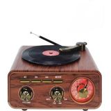 Azurtech Plak Çalar Görünümlü Retro Pikap Radyo Bluetooth Hoparlör MD-1317BT - Koyu Ahşap
