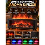 Azurtech Şömine Görünümlü Aroma Difüzör Hava Nemlendirici Ortam Kokulandırıcı Dekoratif Buhar Makinesi - Siyah