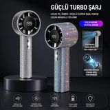 Azurtech Taşınabilir Şarjlı Taşlı Turbo El Fanı | Dijital Ekranlı Güçlü Mini Vantilatör | USB Şarjlı 199 Hız Göstergeli - Gümüş